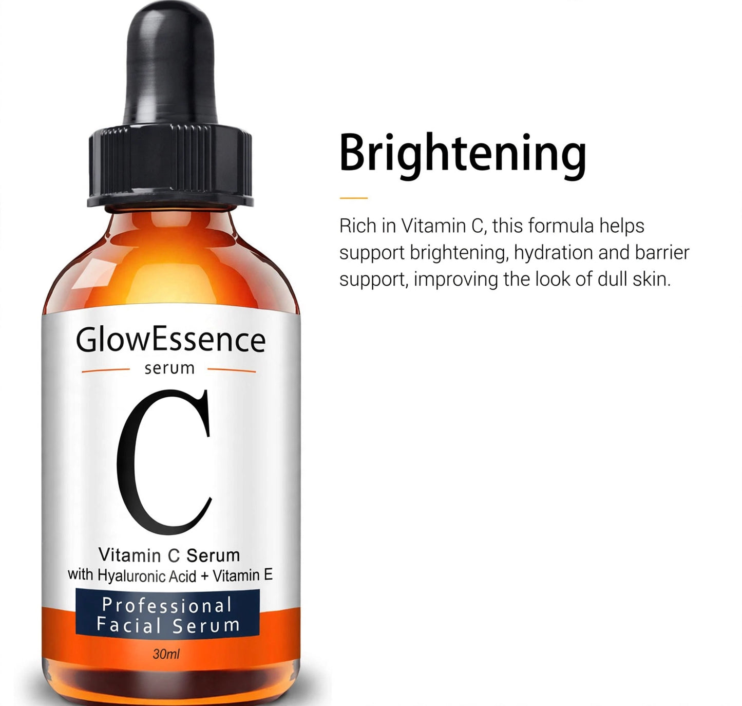 GlowEssence Vitamin C Glow Serum with Hyaluronic Acid & Vitamin E – Hydrating Brightening Facial Serum – 30ml
