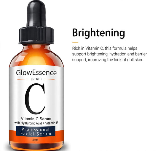 GlowEssence Vitamin C Glow Serum with Hyaluronic Acid & Vitamin E – Hydrating Brightening Facial Serum – 30ml